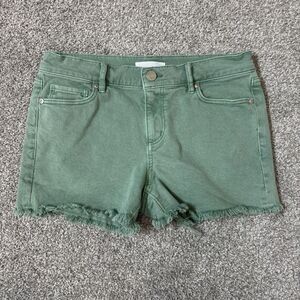 LOFT Shorts Womens 2 Green Denim Cut Off Frayed Hem 5 Pocket Casual Summer Punk